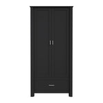 Modern Double-door Wardrobe With Drawer & Hanging Rail | Black