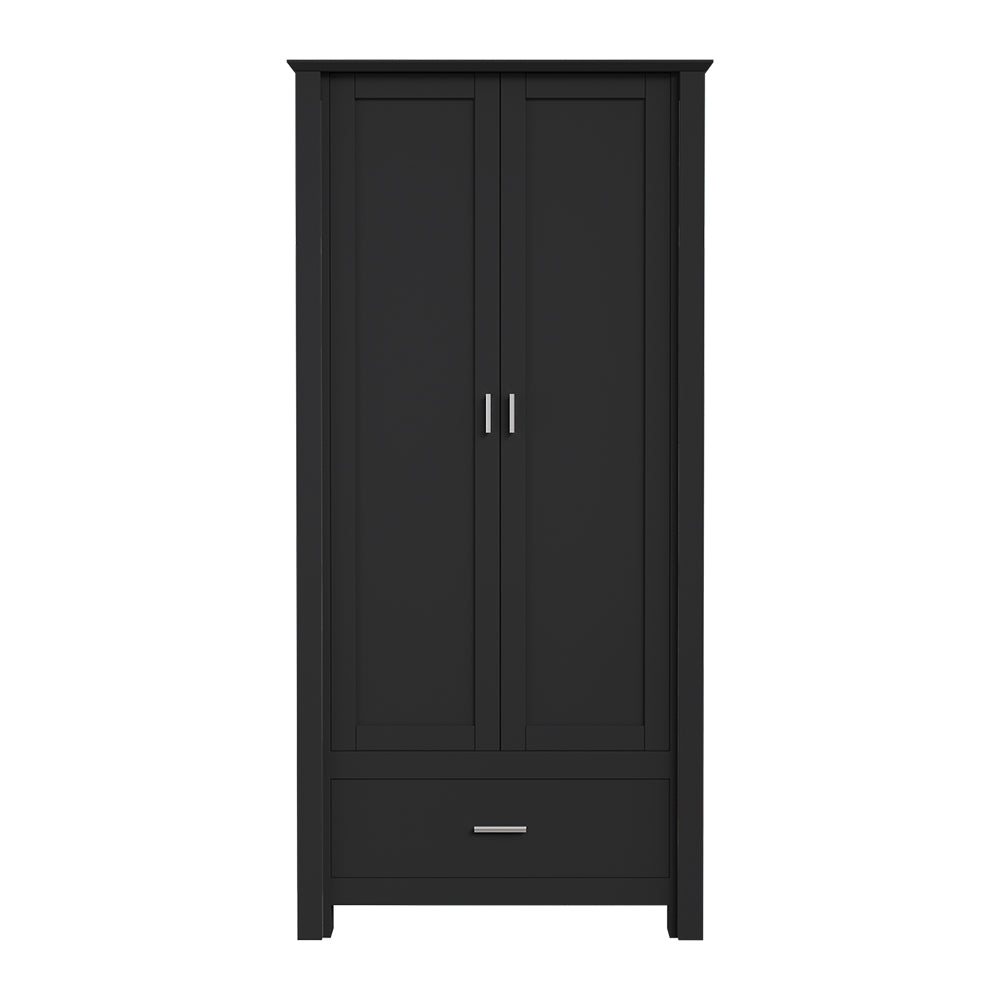 Modern Double-door Wardrobe With Drawer & Hanging Rail | Black