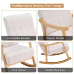 Minimalist Solid Wood Rocking Chair With Tufted Backrest – Ergonomic Design For Comfort And Relaxation | Beige