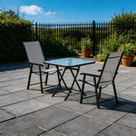 3 Pieces Patio Furniture Set Tempered Glass Outdoor Coffee Table And Foldable Chairs