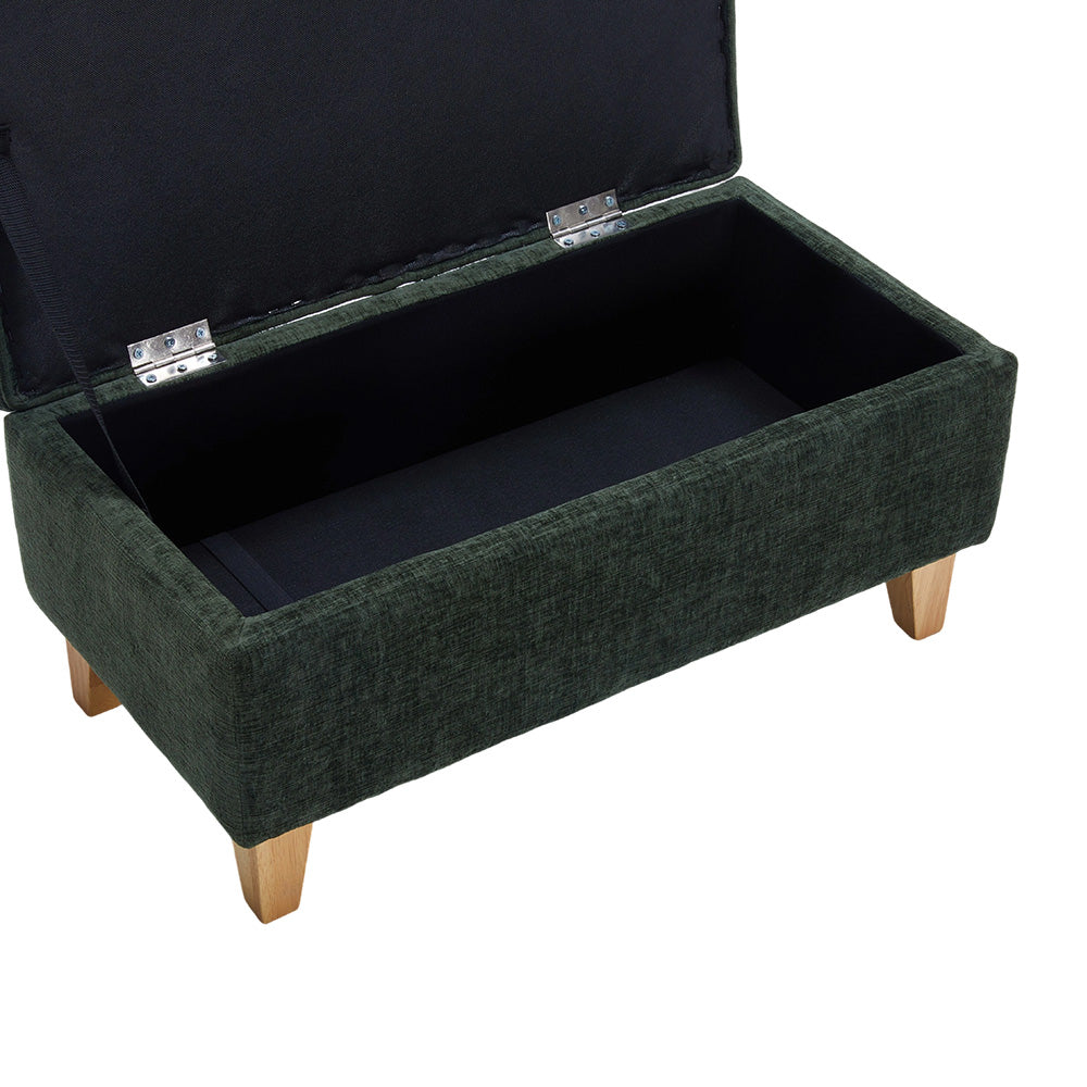 Chenille Upholstered Storage Ottoman Compact Footstool With Hidden Storage | Large | Green
