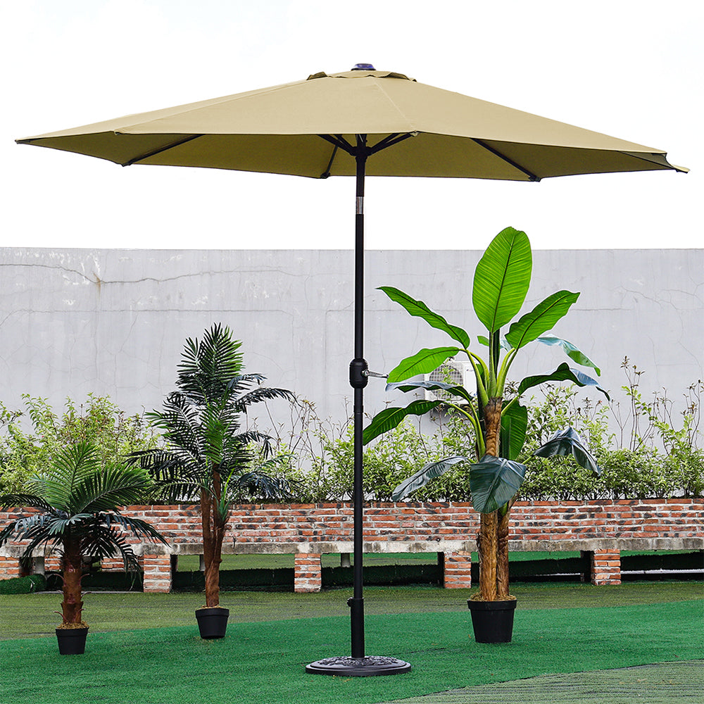 3m Garden Parasol Adjustable Tilting Parasol With Crank Handle With Cement Parasol Base | One Size | Khaki