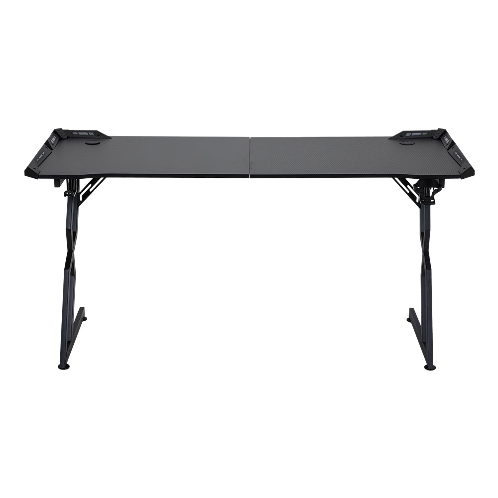120cm/140cm/160cm W Gaming Desk With Mouse Pad, Cup Holder & Headphone Hook Sturdy Computer Table With Led Lights | Medium | Black