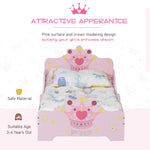 Kids Wooden Princess Crown & Flower Single Bed With Safety Side Rails Slats Pink
