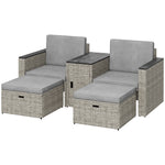 5 Piece Rattan Garden Furniture Set W/ Storage Table, Stools