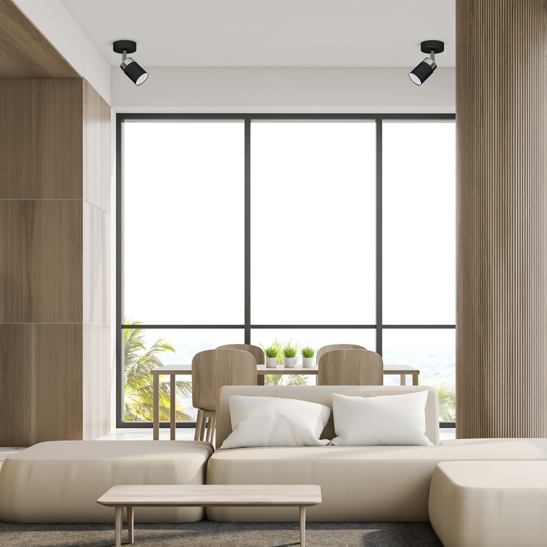 Joker Hand Made Ceiling Lamp In Matt Black With Striking Chrome Detail Featuring Minmalistic Slender Cylinder Shades