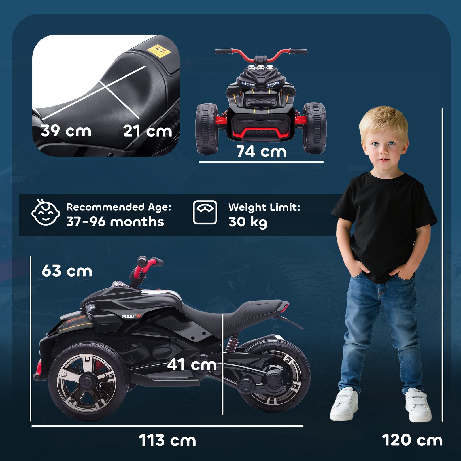 12v Kids Electric Ride On Car, Battery Powered Ride On Atv | Black