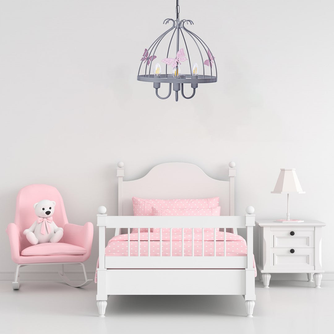 Kago Pink/grey Pendant Lamp Beautiful Hand Made Ceiling Light With A Butterfly Theme In Modern Grey And Baby Pink