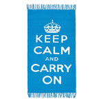 Keep Calm And Carry On Handwoven 100% Cotton Rug | 60cm x 100cm | Blue