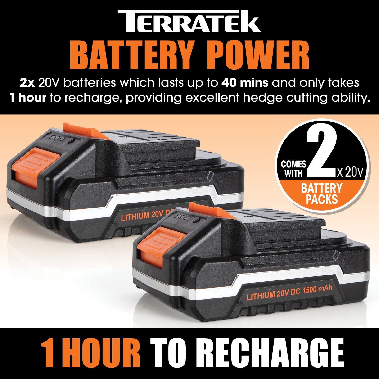 20v Cordless Hedge Trimmer Lightweight Handheld Garden Electric Hedge Li Ion 1hr Fast Charge Battery And Charger Included | 2 Batteries + 1 Charger | Grey