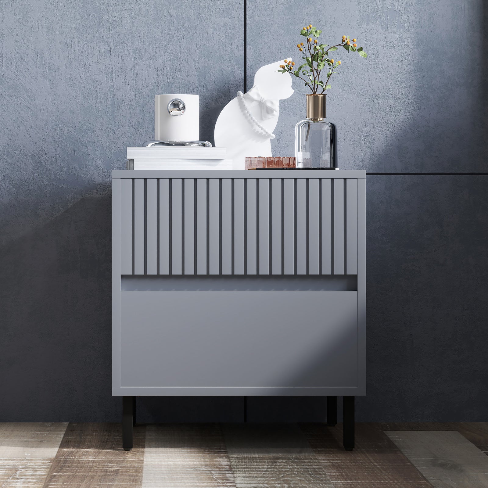 Bedside Table With 2 Drawers And Steel Legs For Bedroom | One Size