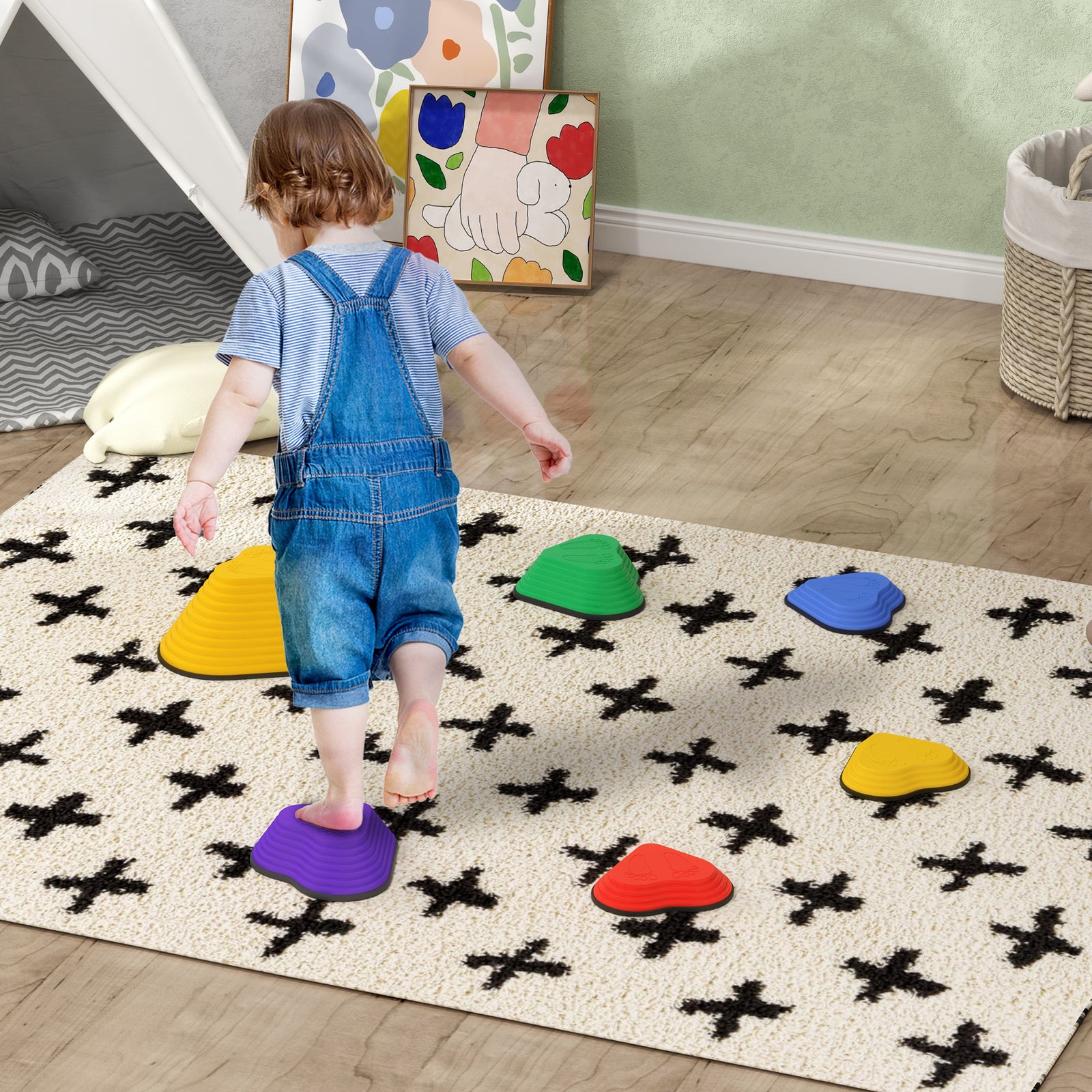 6pcs Kids Stepping Stones, Non-slip Stackable River Stones | Multi Colour