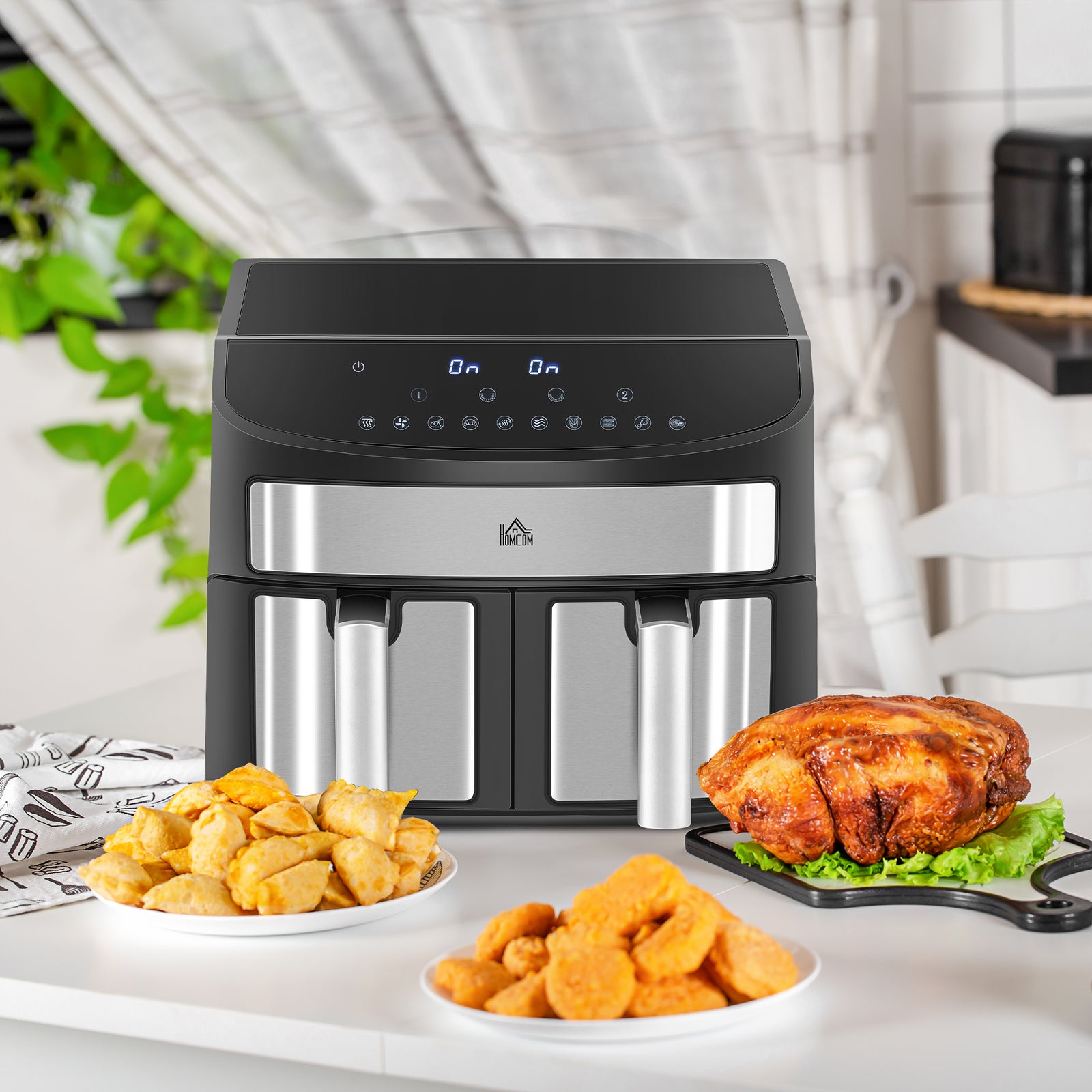 Oil Free Dual Air Fryer 10 In 1 8l With Sync Finish Timer