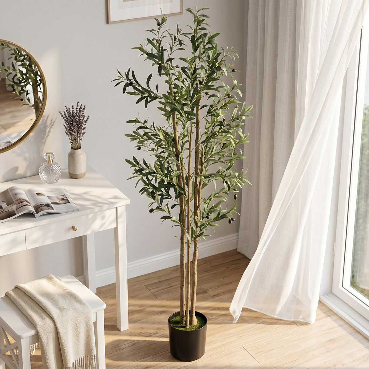 HOMCOM Decorative Artificial Plant, Silk Olive Tree