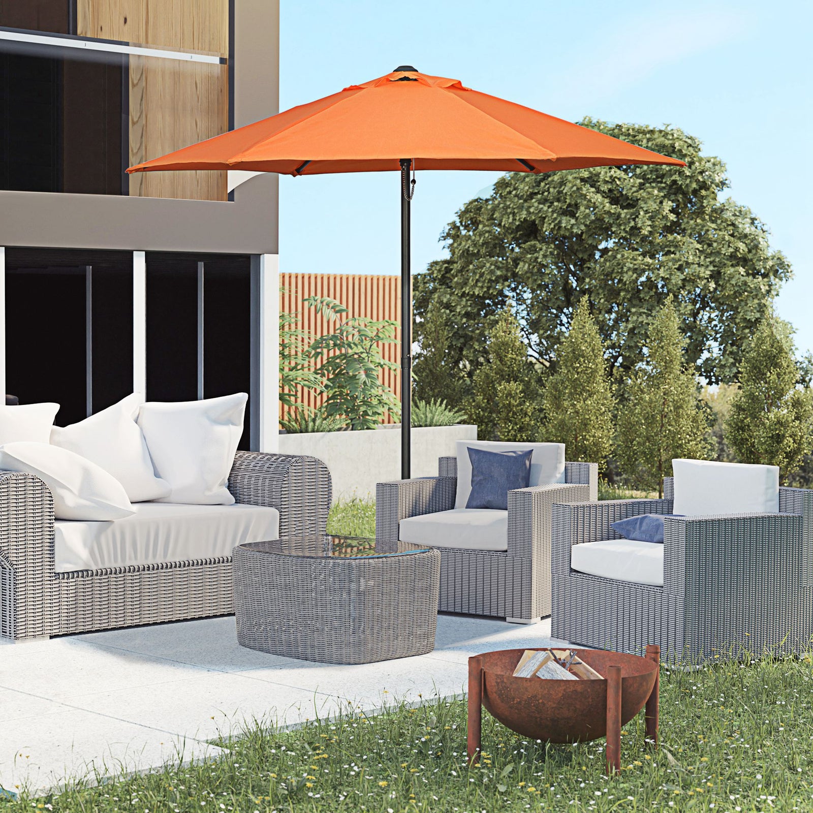 2m Parasol Patio Umbrella With 6 Ribs | Orange