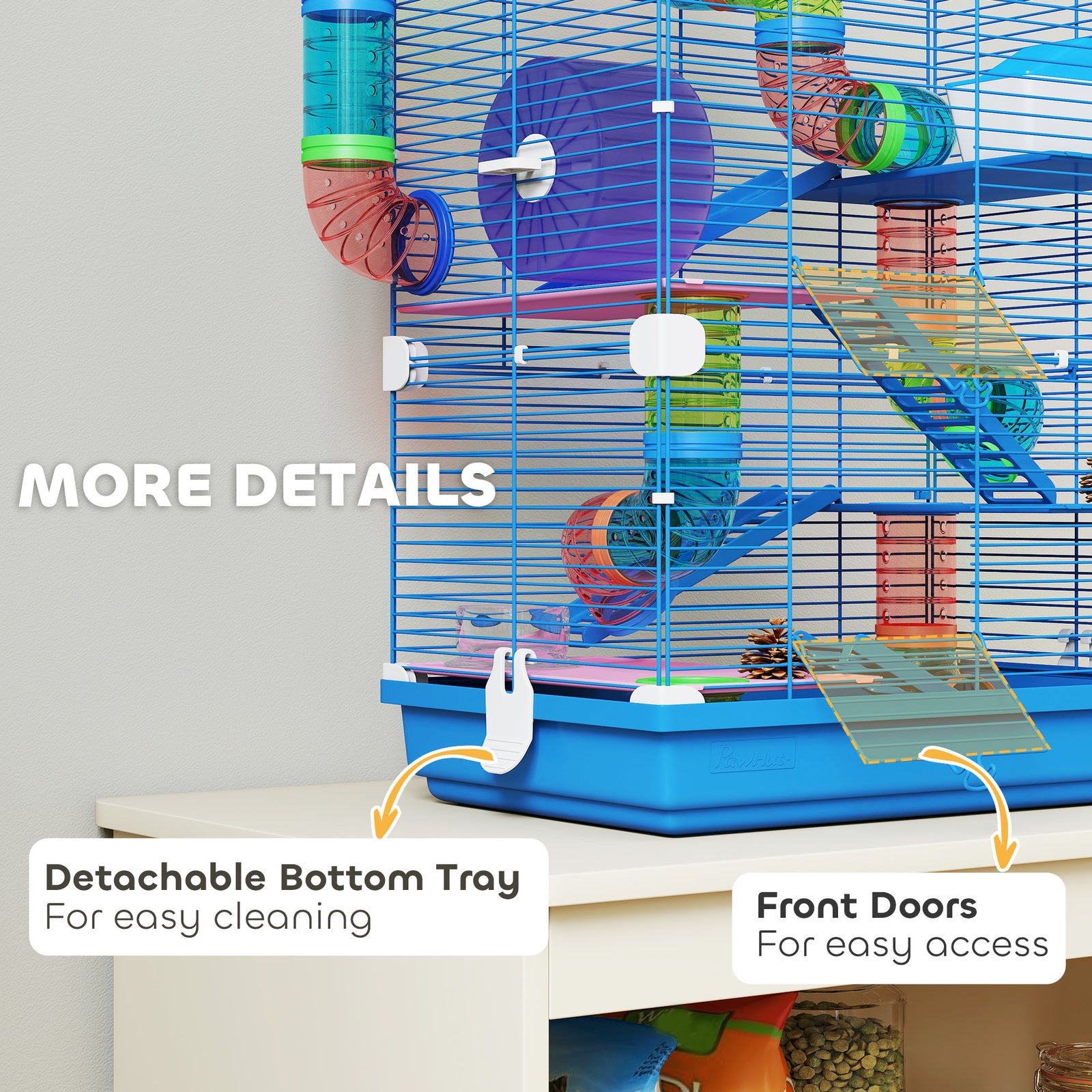 5 Tier Hamster Cage Carrier Habitat W/ Exercise Wheels, Blue