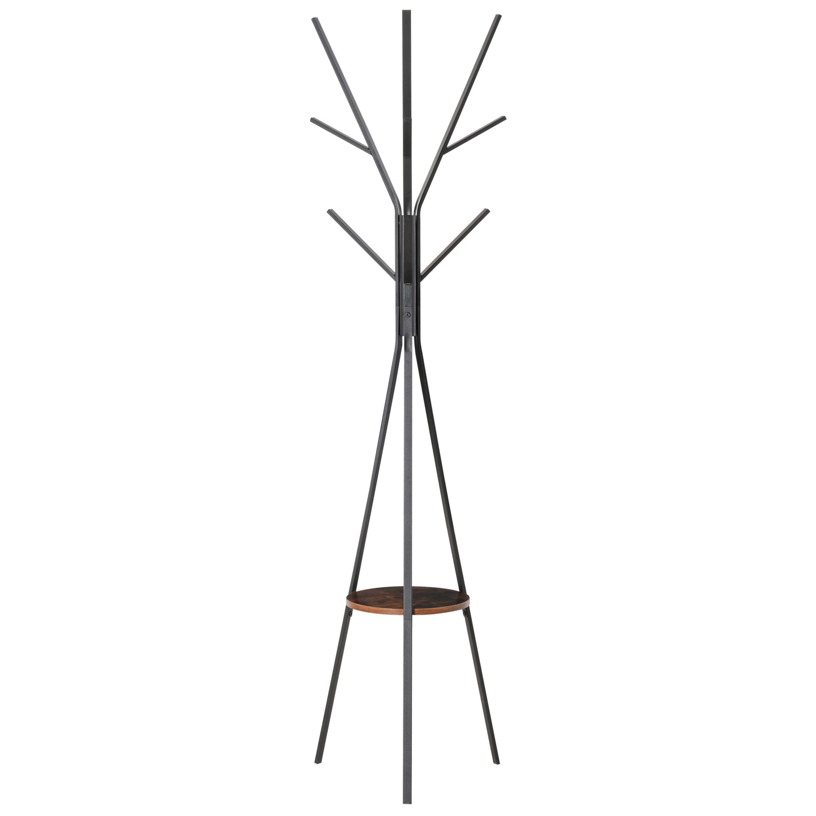 180cm Free Standing Coat Rack Metal Shelf Holder Stand | One Size | Brown
