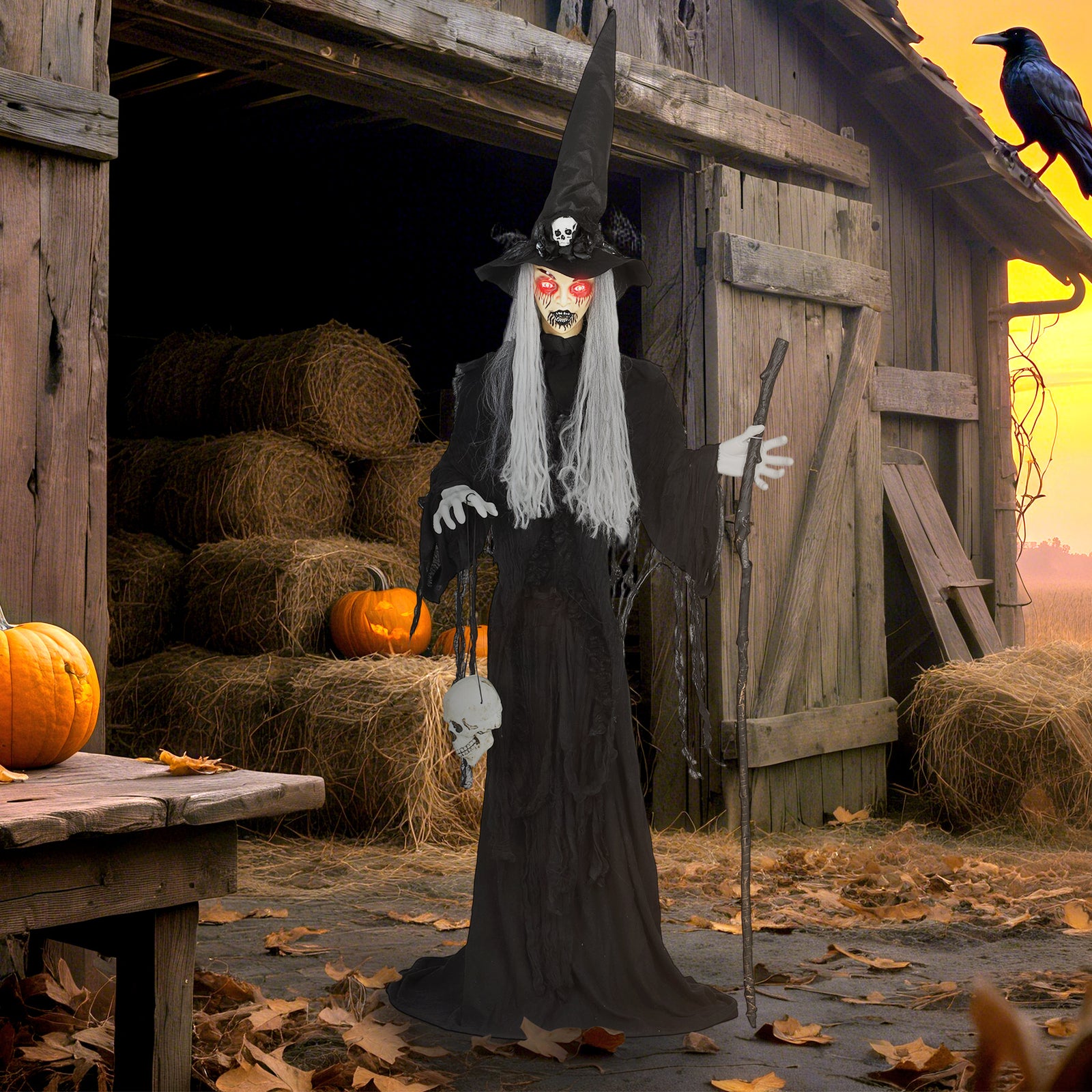 Voice Activated Halloween Animatronics Standing Witch | Black