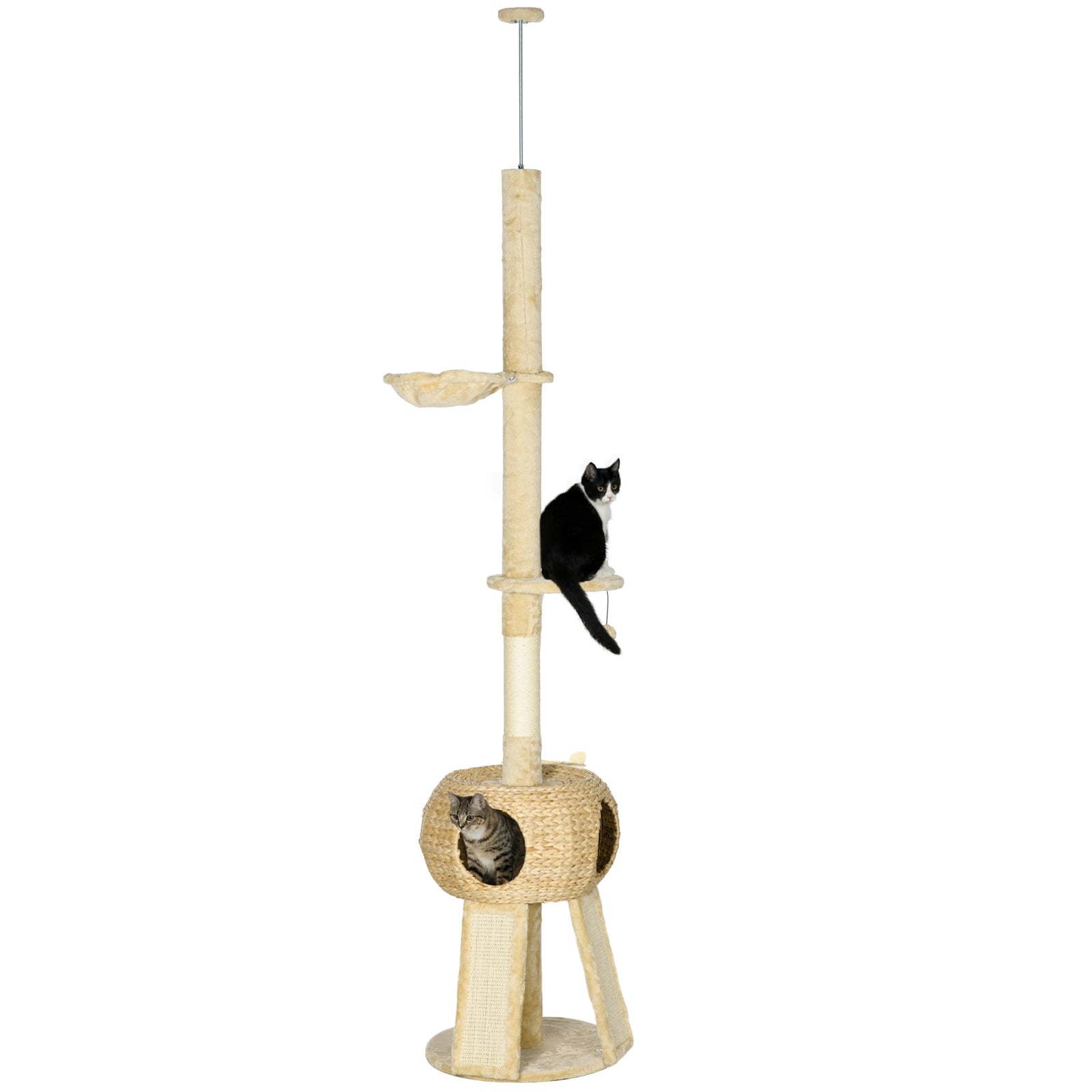 255cm Cat Tree Tower W/ Scratching Post, Cat House, Ball, Platform, Beige