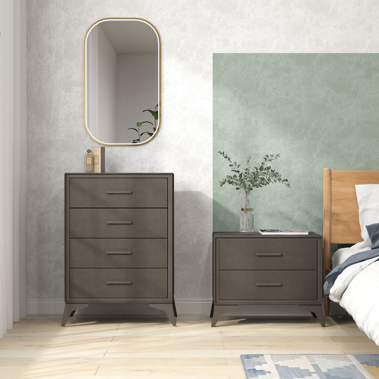 2 Drawer Chest Of Drawers, Fabric Dresser With Steel Frame, Brown | One Size | Black
