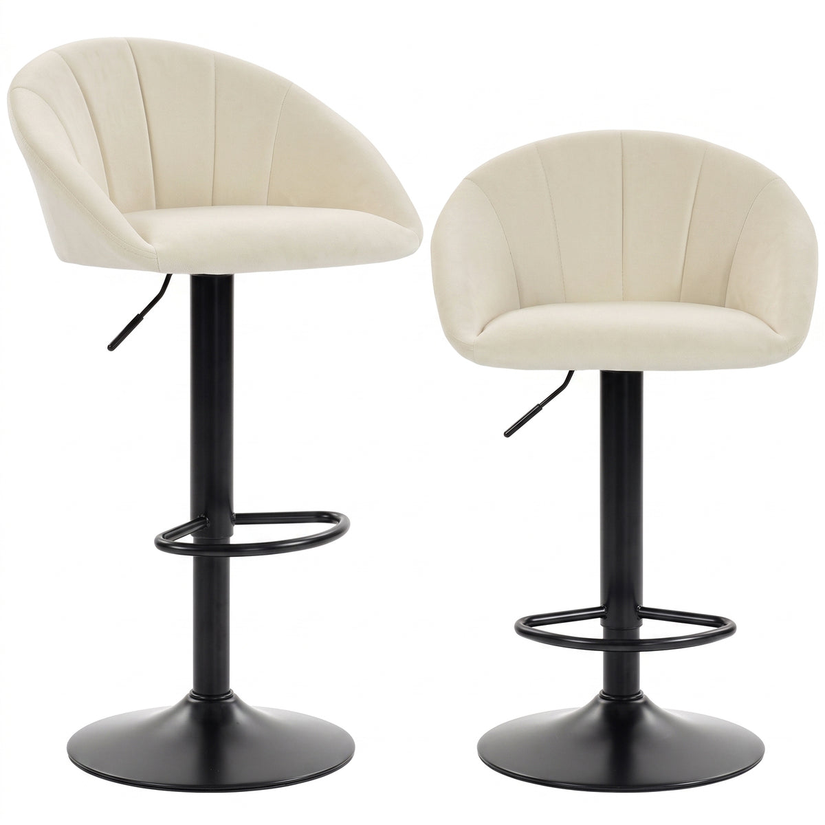 Bar Stools Set Of 2 Velvet Adjustable Swivel | Cream