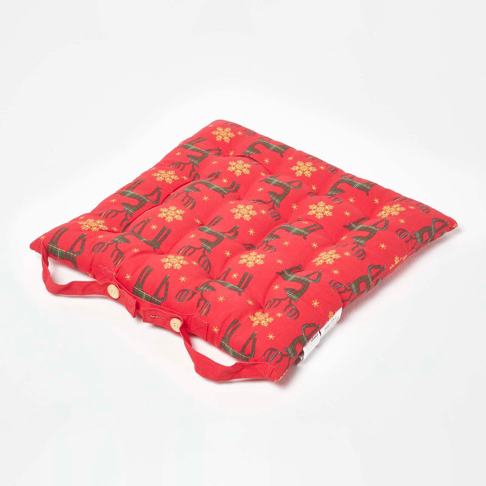 Christmas Seat Pad With Straps 100% Cotton 40 x 40cm | 40cm x 40cm | Red