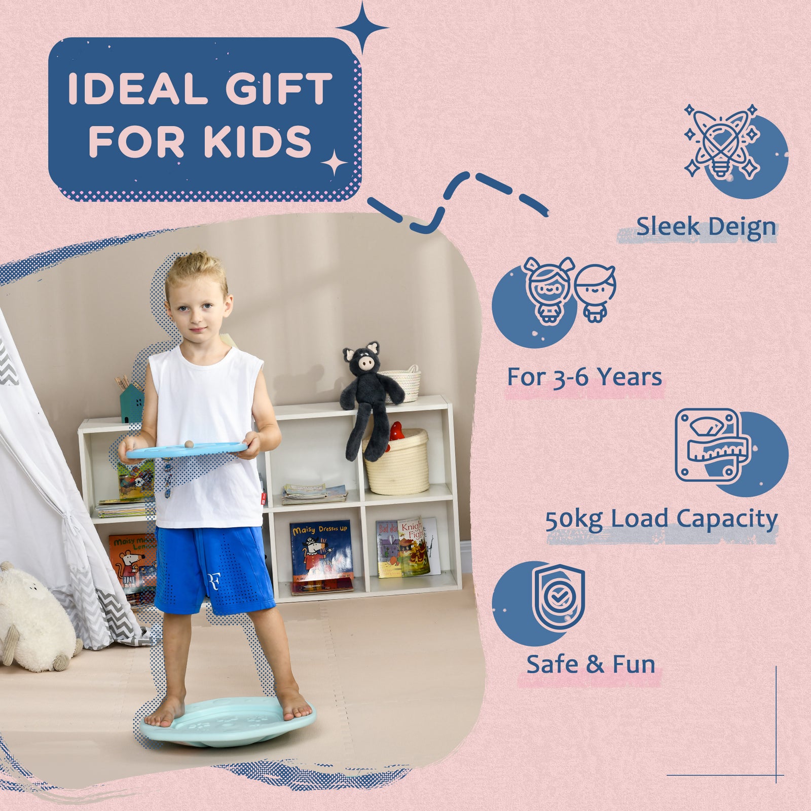 Zonekiz 2 In 1 Balance Board, Kids Wobble Board With Ball - Blue | Blue