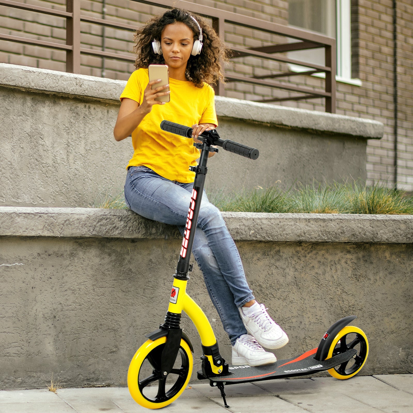Teens Adult Kick Scooter Foldable Adjust Aluminium For 14+ | Yellow