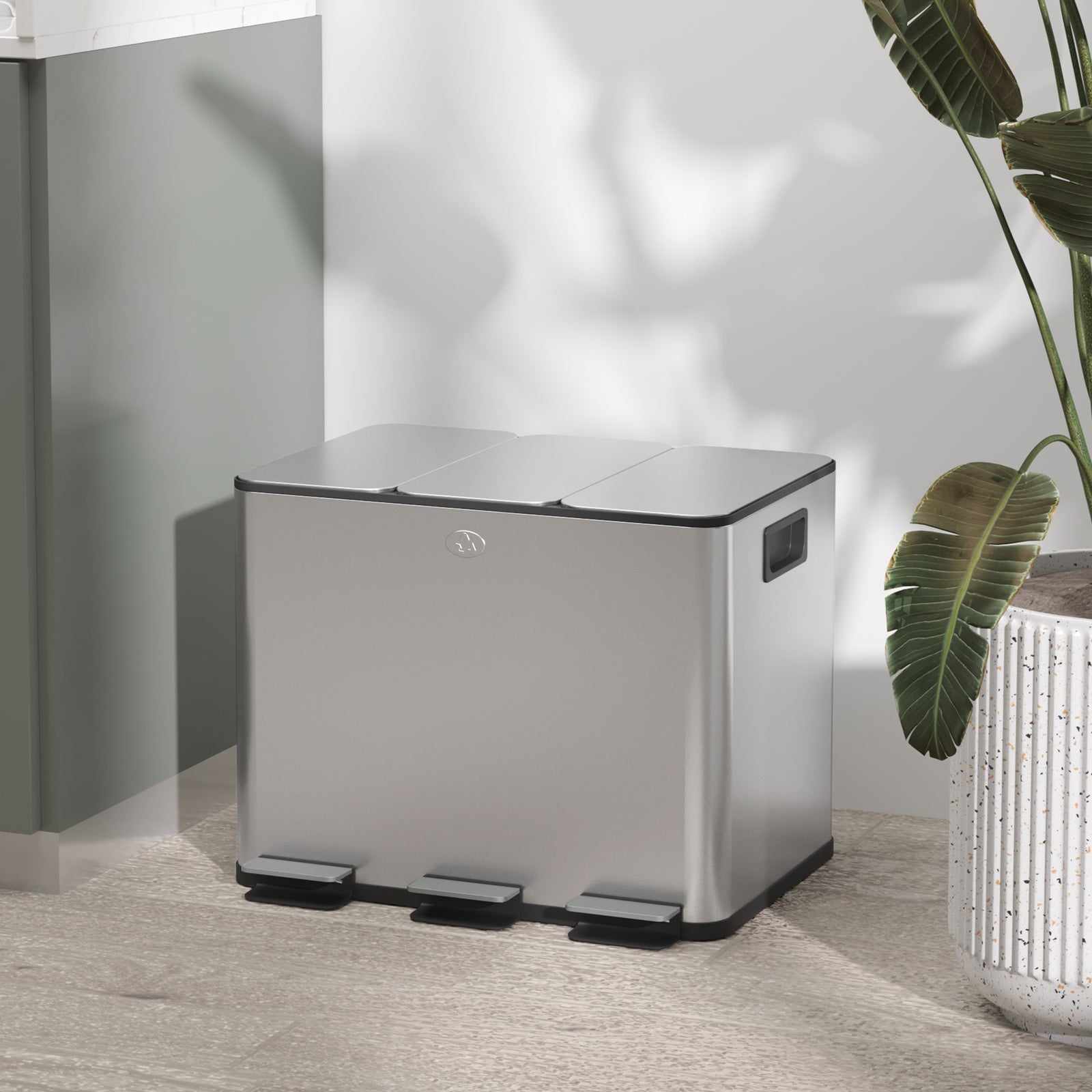 3 X 20l Triple Kitchen Bin Pedal Bin For Recycling And Waste | Silver