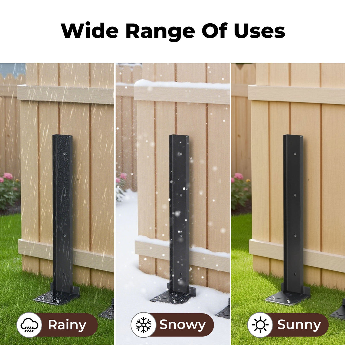 Fence Post Repair Stakes Kit Powder-coated Metal Garden Fence Support | Black