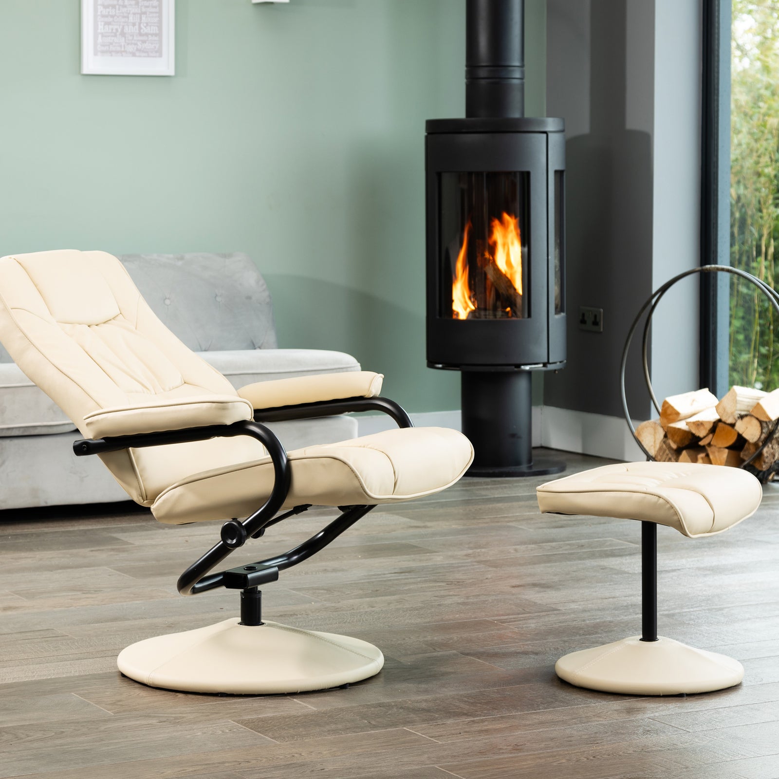 Gibson Swivel Recliner And Footstool | Cream