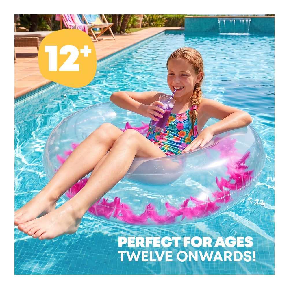 Transparent Inflatable Swim Ring With Faux Feathers | One Size | Pink