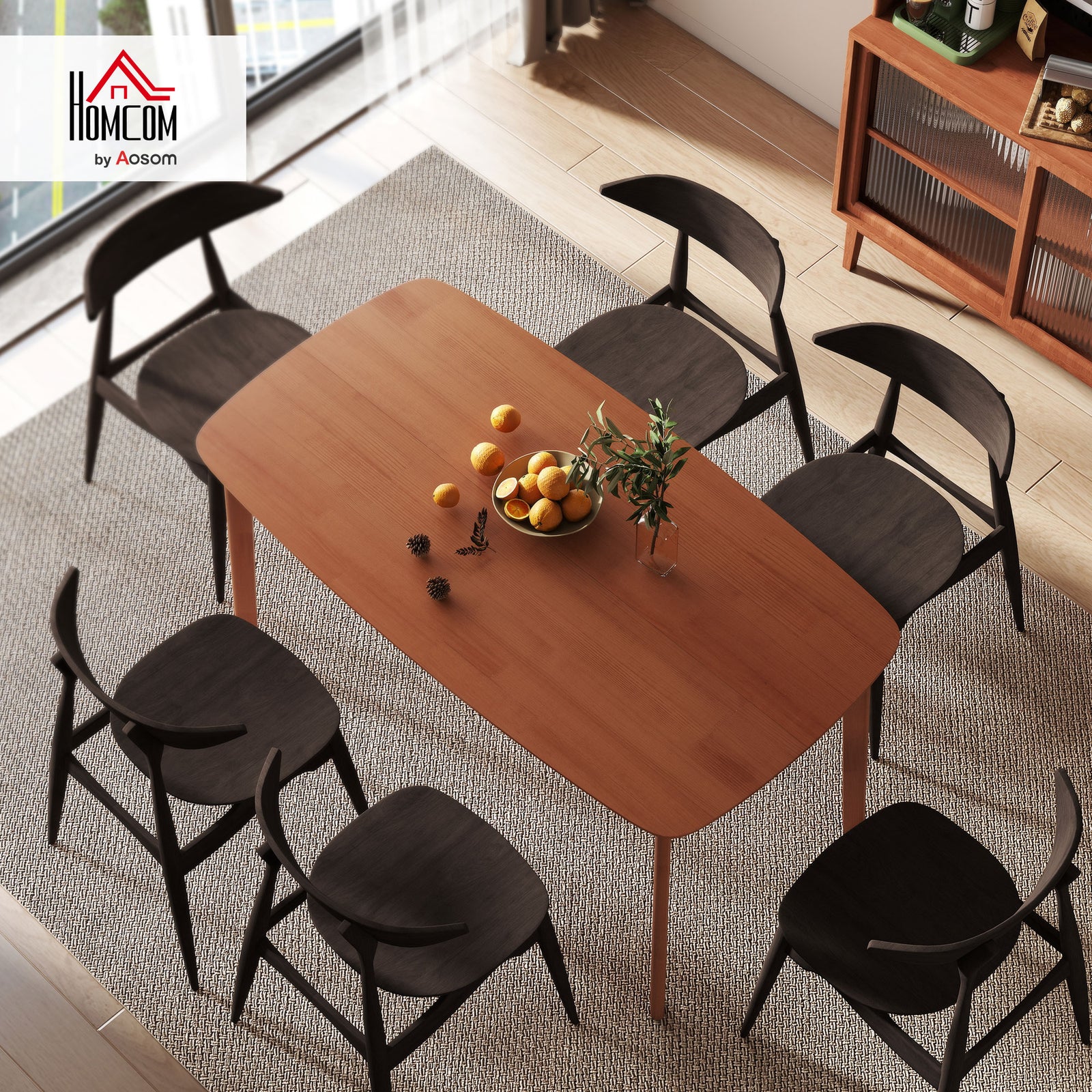 HOMCOM 150 Cm Rectangular Dining Table With Solid Wood Frame, Light Brown