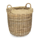 Small Tall Round Fireside Grey Rattan Log Basket With Removable Cordura Lining | Small | Gray
