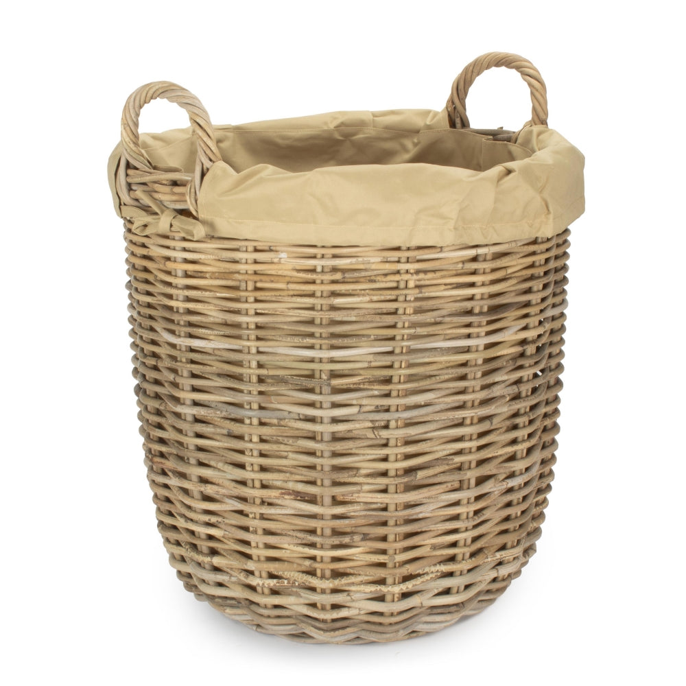 Large Tall Round Fireside Grey Rattan Log Basket With Removable Cordura Lining | Large | Gray