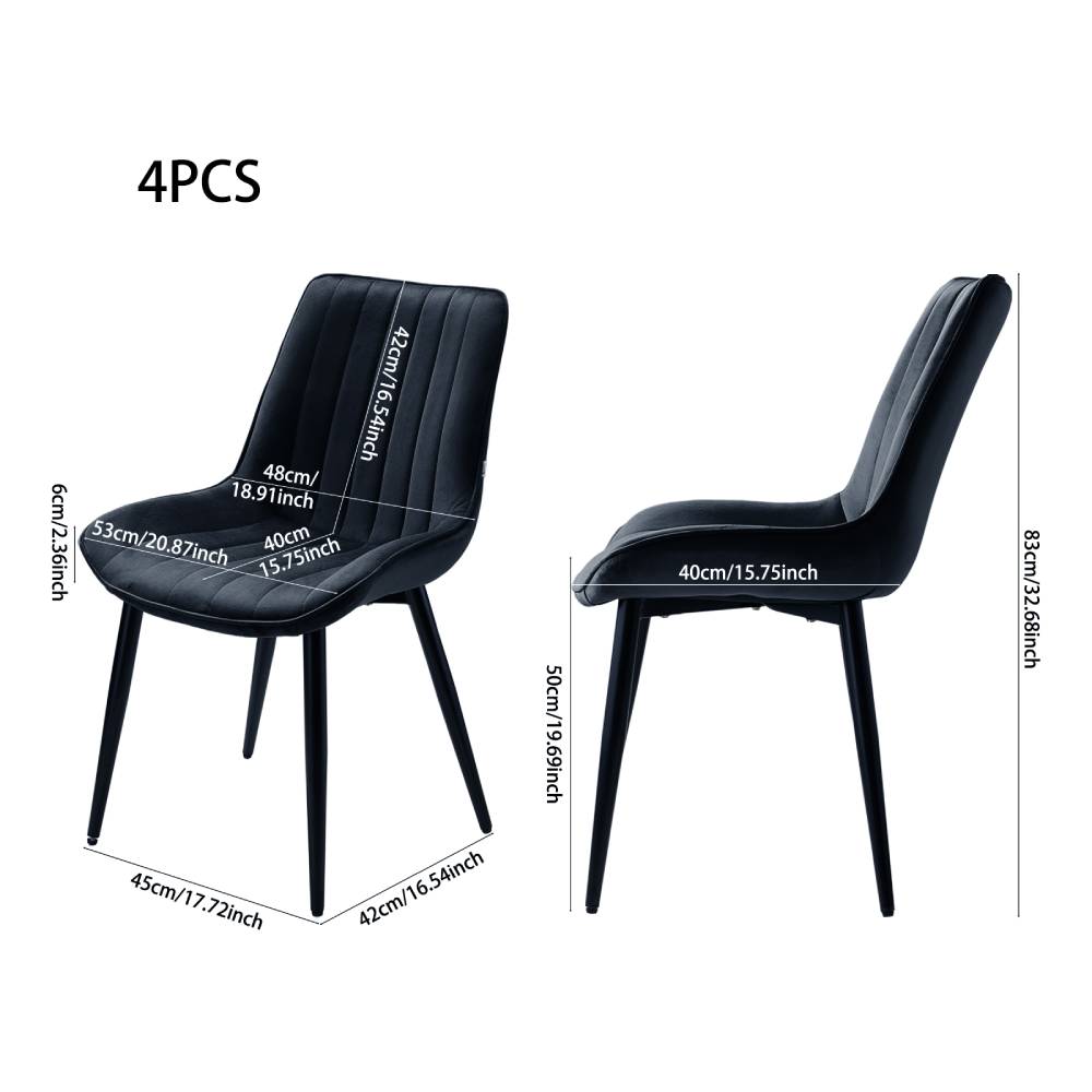 Set Of 2/4 Velvet Dining Chairs With Quilted Design, Wooden Frame, And Metal Legs | Set of 4 | Black