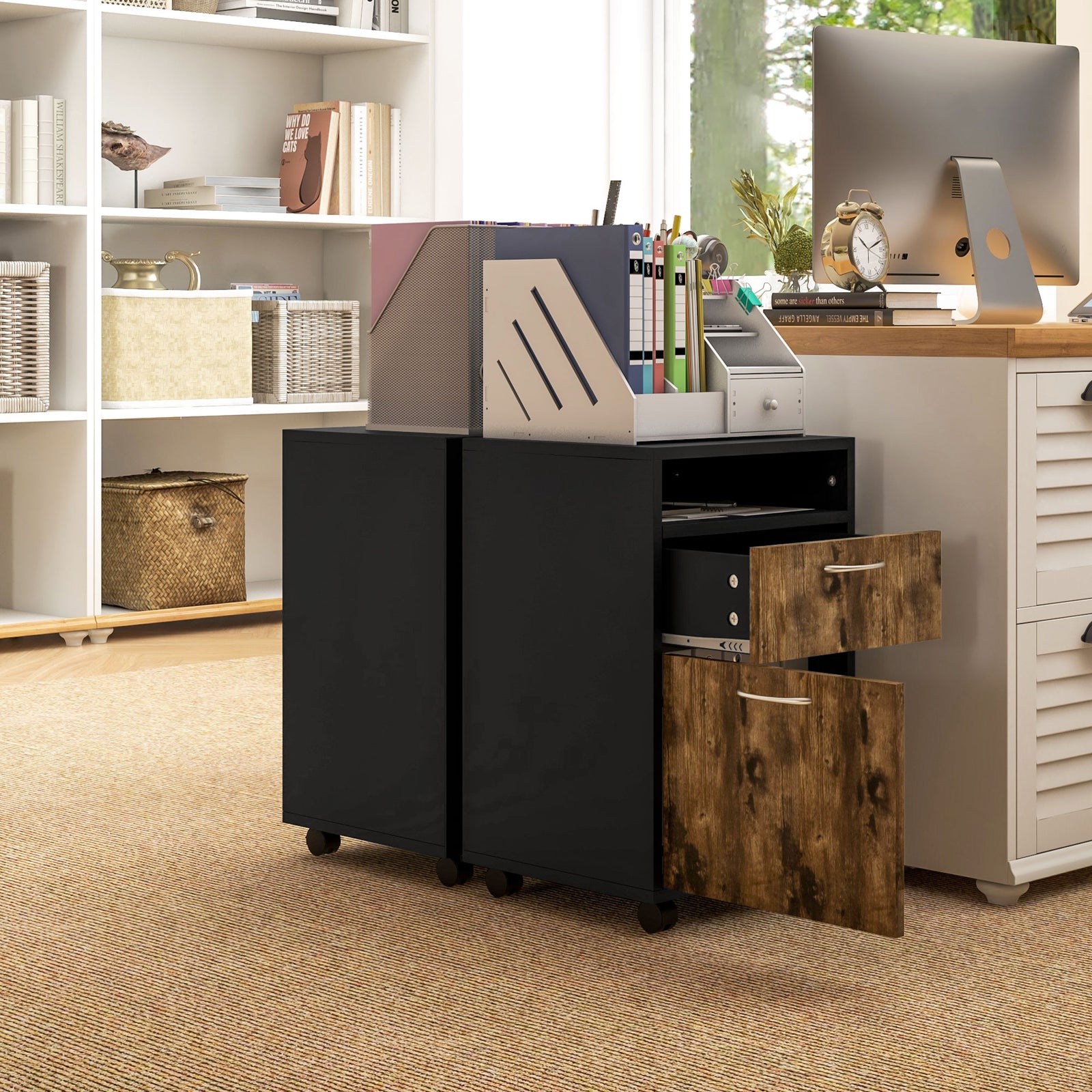 60cm Storage Cabinet With Drawers And Open Shelf,brown | One Size | Brown