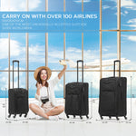 Lightweight 4 Wheel 800d Soft Case Quilted Suitcases Set Of 3 Anti Crack - Cabin & Hold Luggage 100+ Airlines Approved | Set of 3 | Black