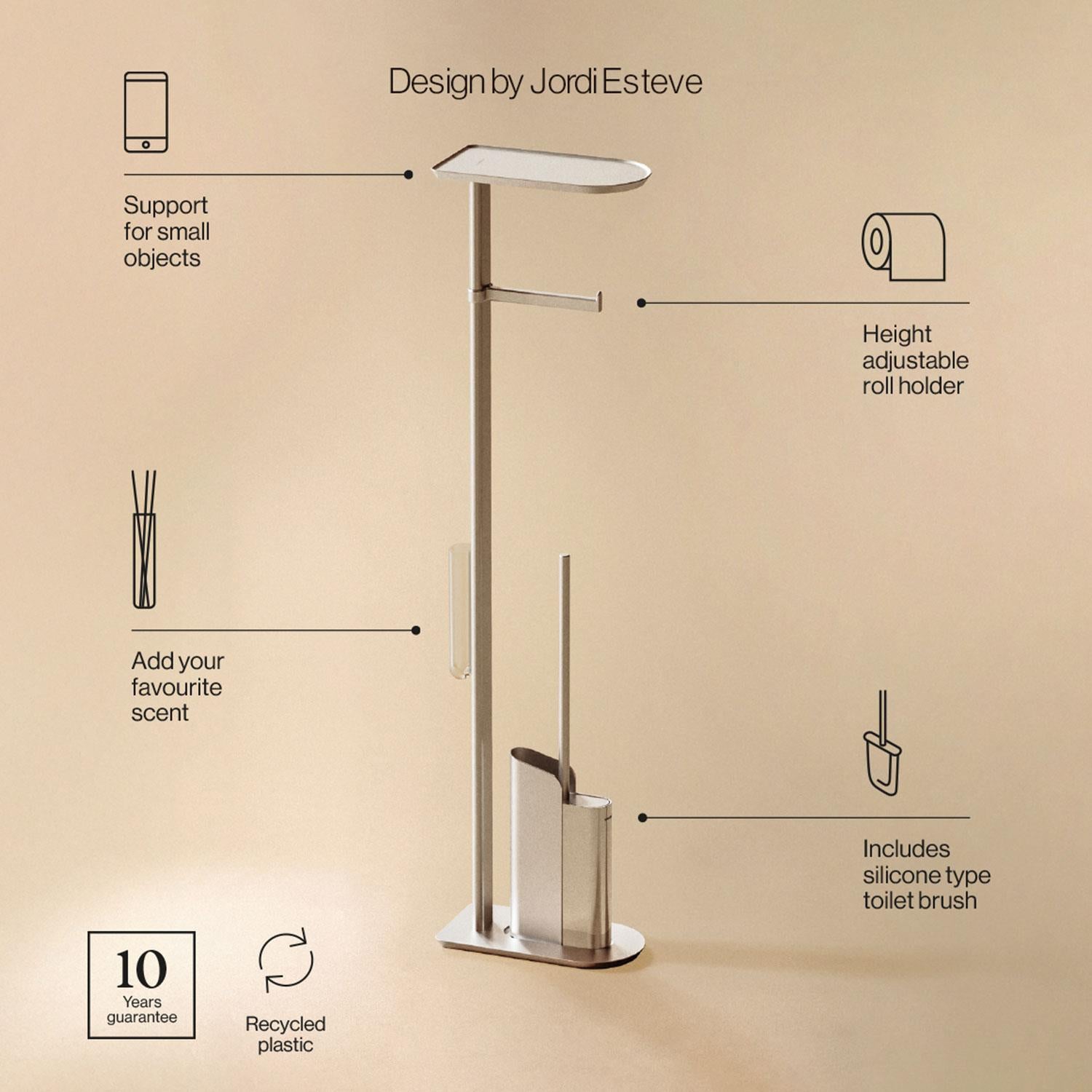Silicone Toilet Brush With Toilet Roll Holder, Flat Collection | Chrome