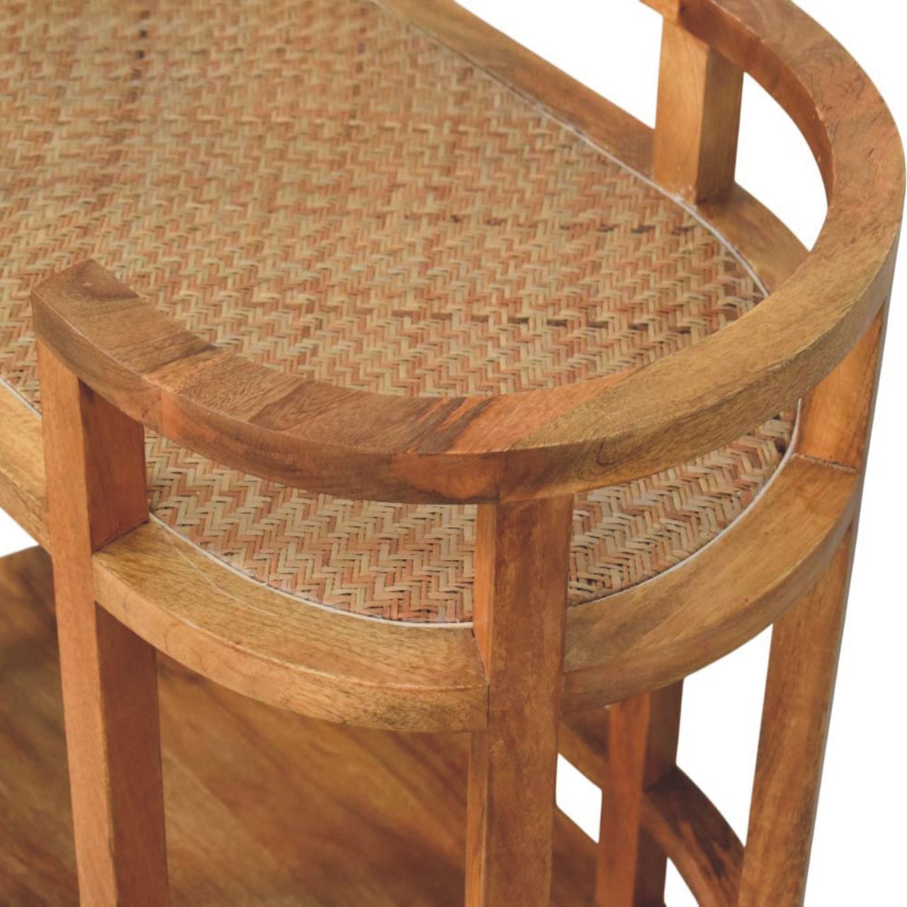 Saffron Rattan Butler Table, Hand-woven Saffron Rattan, 1 Open Shelf, Brown