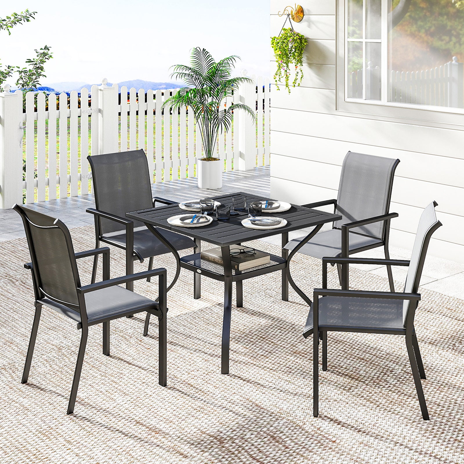 5 Pieces Outdoor Dining Set For 4, Patio Furniture Set | Grey