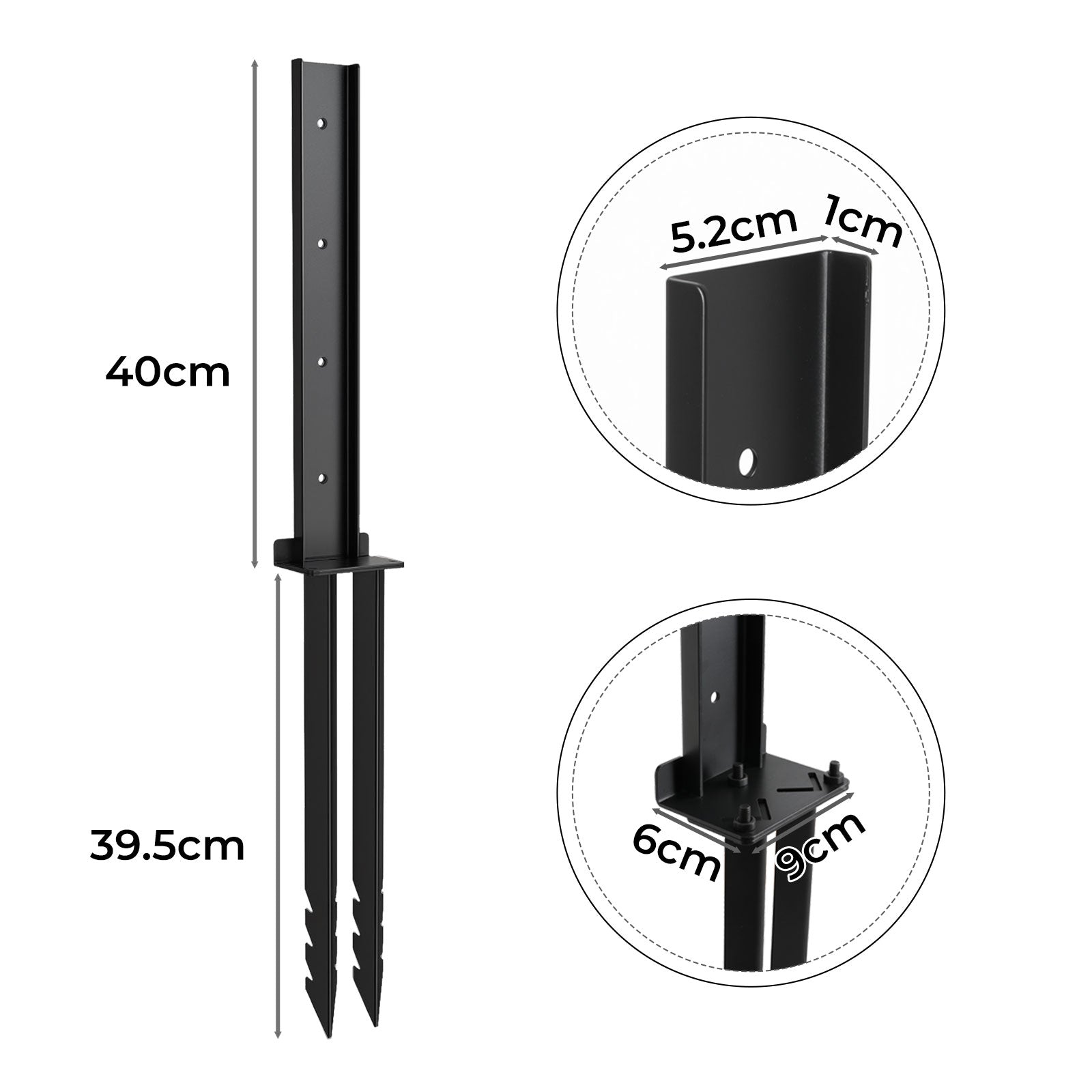 Fence Post Repair Stakes Kit Powder-coated Metal Garden Fence Support | Black