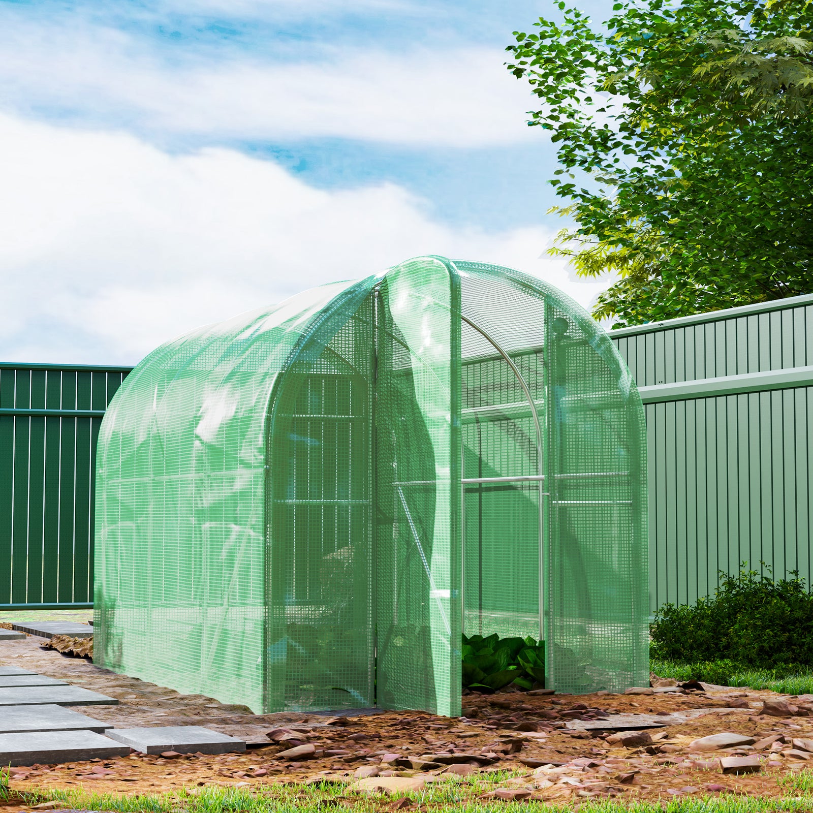 Polytunnel Greenhouse W/ Pe Cover, Walk-in Grow House