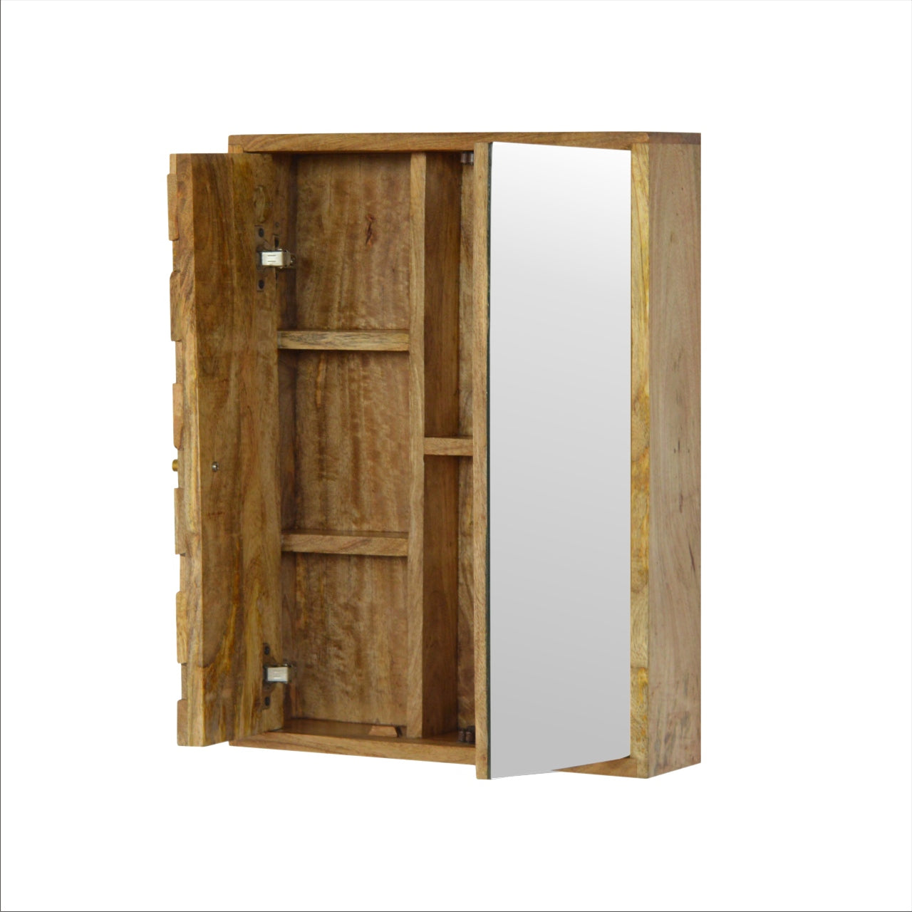 Solid Mango Wood Pineapple Carved Mirror Cabinet