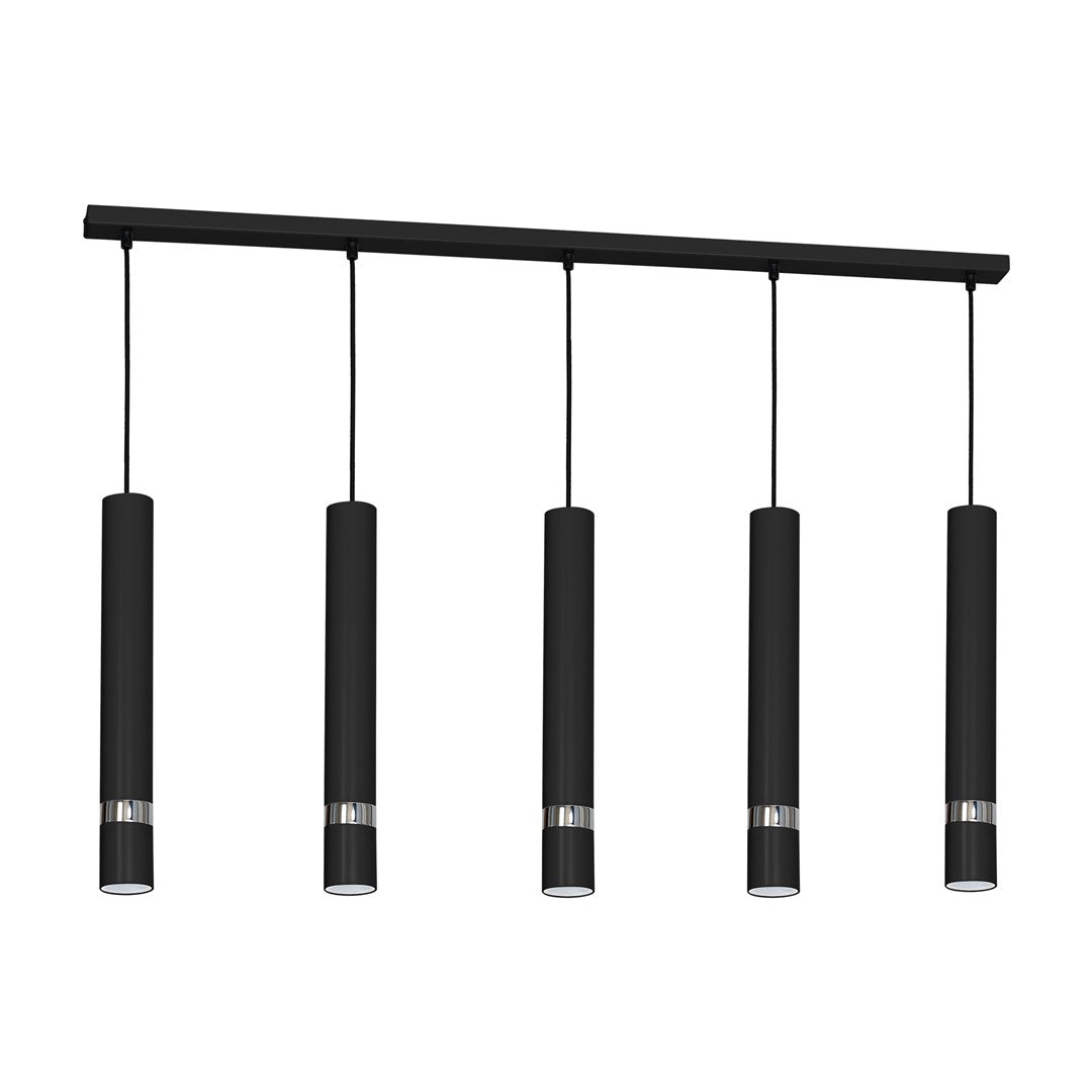 Joker Contemporary Pendant Lamp 5xgu10 Hand Made Cylindrical Style Light | Black & Chrome