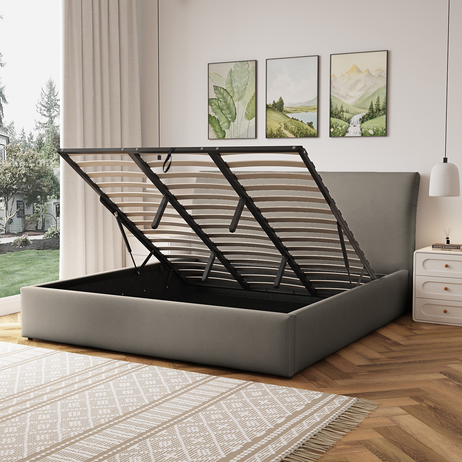 Bethany Fabric Ottoman Bed Frame | Super King | Light Brown