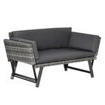 2 In 1 Rattan Folding Daybed Sofa Garden Chaise Lounger | Gray