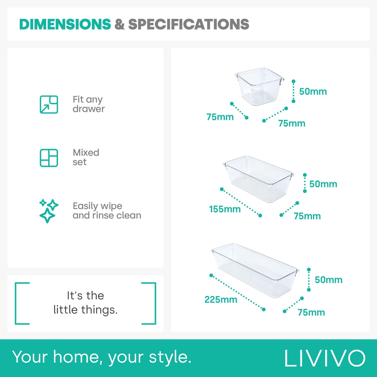 Drawer Organiser Tray Set - 6 Mixed