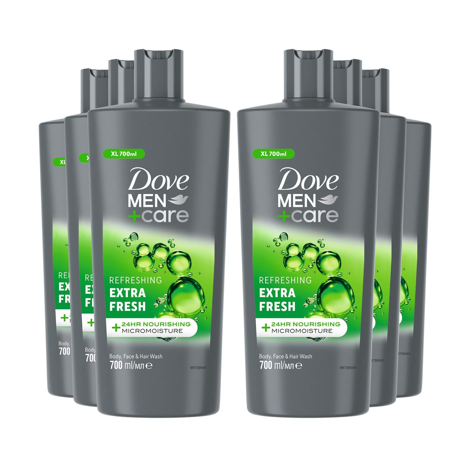 Men+care 3-in-1 Body, Face & Hair Wash Refreshing Extra Fresh 700ml, 6 Pack