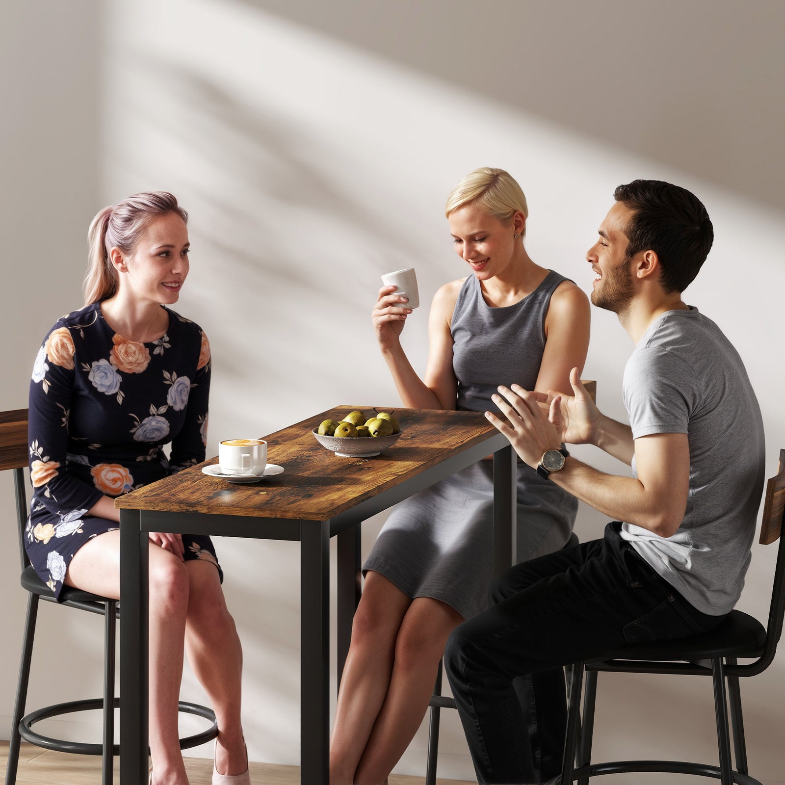 Bar Table Coffee Table With Adjustable Footpads For Breakfast Dining | Rustic Brown